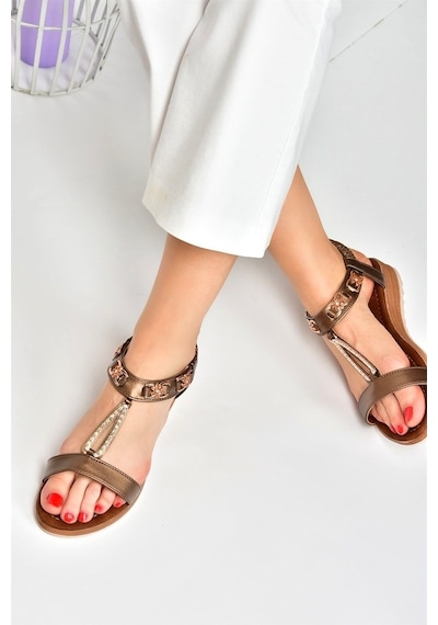 Fox Shoes Bakır Taş Detaylı Günlük Kadın Sandalet M258312209