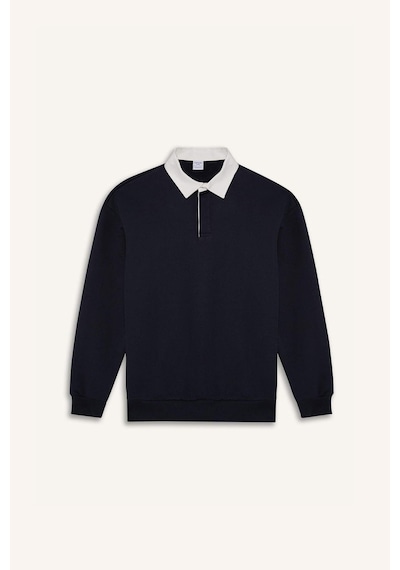 DeFacto Boxy Fit Polo Yaka Basic Düz Sweatshirt E6523AX24WNNV82 Lacivert