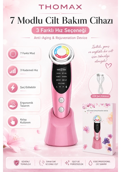 Yüz Sıkılaştırma Cihazı Kırışıklık Leke Giderme Ultrasonik Cilt Temizliği Peeling Cilt Bakım 7 Mod