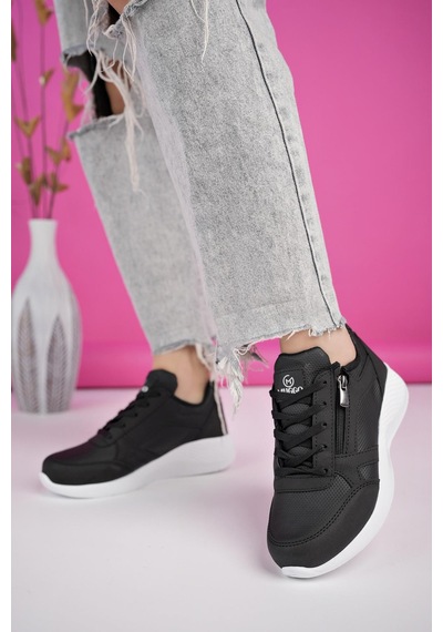 Muggo Asia Garantili Kadın Ortopedik Günlük Bağcıklı Yandan Fermuarlı Rahat Sneaker Spor Ayakkabı Siyah - Beyaz Muggo Asia Garantili Kadın Ortopedik Günlük Bağcıklı Yandan Fermuarlı Rahat Sneaker Spor Ayakkabı Siyah - Beyaz