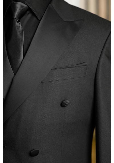 Modmen Damatlık Takım Elbise Slim Fit Kruvaze Slimfit 1 Beden Büyük Tercih Ediniz Siyah