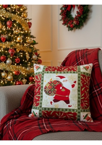 Çift Taraf Dijital Baskı Fermuarlı Yılbaşı Temalı 4'lü Yastık Kılıfı, Kırlent Kılıfı 43x43 Cm Çok Renkli