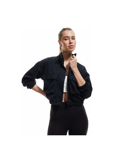 Koton Kolej Bomber Ceket Crop Kalın Modal Kumaş Düğmeli Cep Detaylı Siyah 5wak10096nk