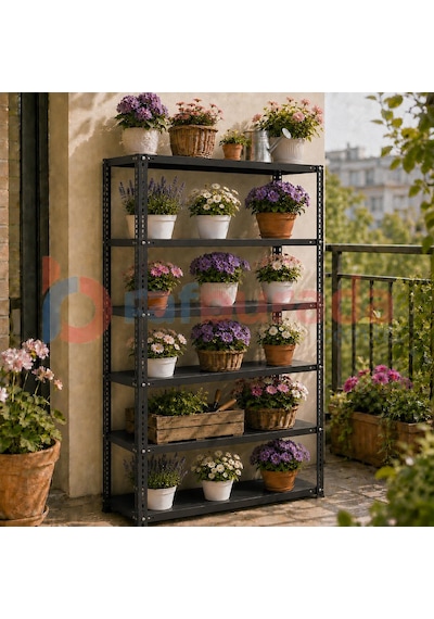 6 Katlı Renkli Dekoratif Çelik Raf - Çiçeklik Rafı, Ofis Rafı 0,70 Mm Mavi-59x93 Cm-100 Cm