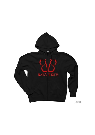 Black Veil Brides Band Logo Siyah Fermuarlı Kapşonlu Sweatshirt