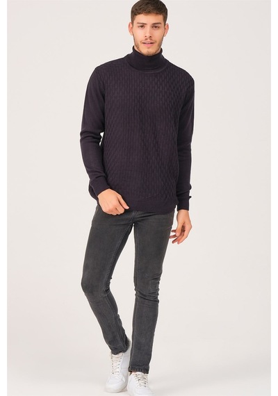 V0212 Dewberry Erkek Turtleneck Kazak-lacivert