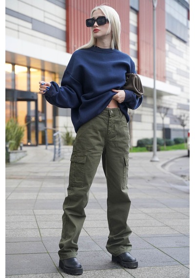 Madmext Lacivert Bisiklet Yaka Basic Sweatshirt Mg1559 Lacivert