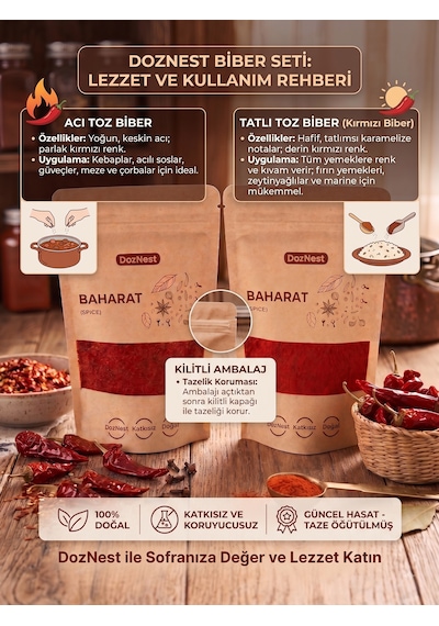 Doznest Acı & Tatlı Zıtlığı: Acı Toz Biber 100 Gr Ve Tatlı Toz Biber 100 Gr