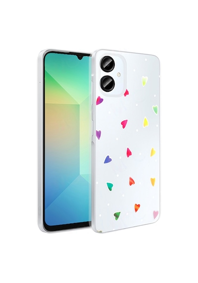 Zore Samsung Galaxy Uyumlu A06 Kılıf Şeffaf Figürlü Zore Folk Sert Kapak - Kalp Beyaz