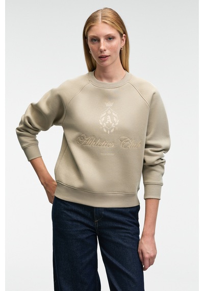ETHIQUET MIRE AN Kadın Baskılı Yuvarlak Yaka Regular Fit Taş Rengi Sweatshirt