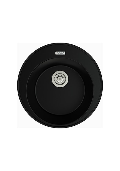 Polex Cristalüx Granit Evye P-06 Siyah Tezgah Altı Ve Tezgah Üstü Oval Mutfak Evyesi 51.5x51.5 CM