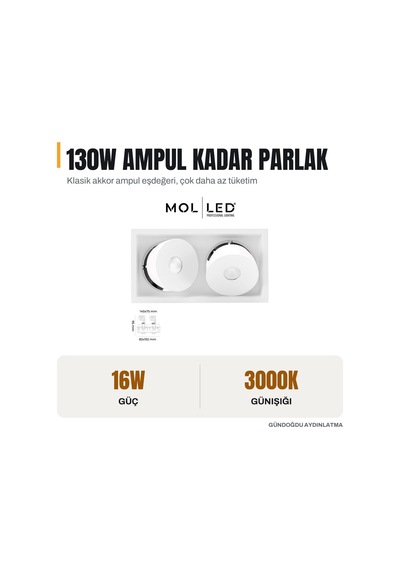 Molled Milano Serisi 2x8w İkili Sıva Altı Led Spot Beyaz Kasa 3000k - Mol3404-2