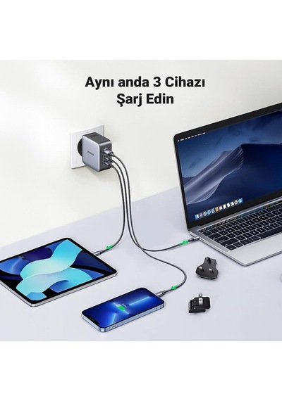 Ugreen 65w Gan 3 Portlu Seyehat Hızlı Şarj Cihazı , 90409