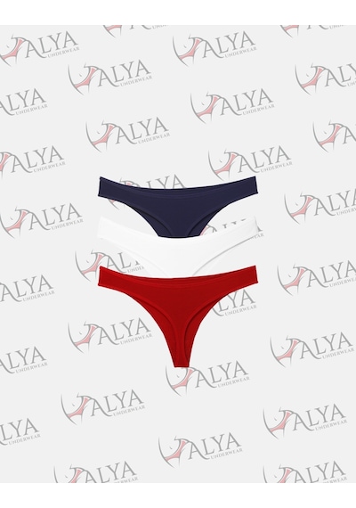 Alya Underwear Kadın Pamuklu Tanga Külot - String Iç Çamaşırı Lacivert, Kırmızı, Ekru - 3 Adet Çok Renkli T02