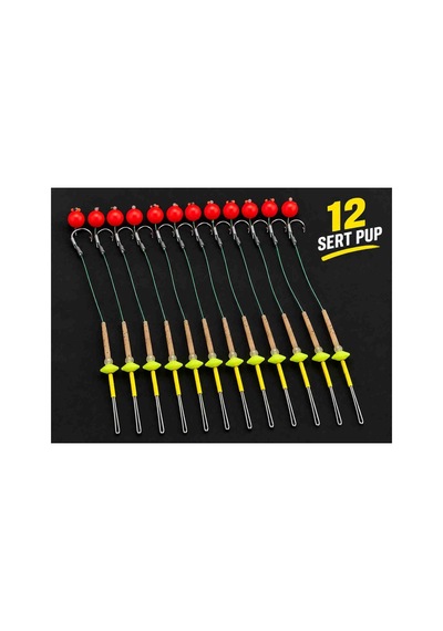 12 Adet Kırmızı Pup Yüzen Model Sazan Olta Takımı Büyük Sazan Iğneli Hazır Rig Ve Boli Seti