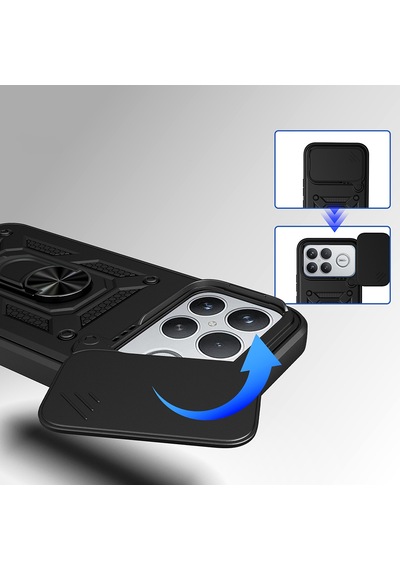 Xiaomi Poco F8 Ultra Kılıf Kamera Korumalı Zırh Tank Sürgülü Vega Kapak Siyah
