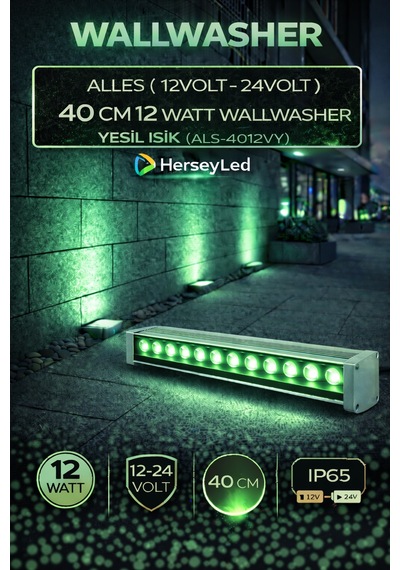 Alles 12v / 24v Wallwasher 40 Cm 12 Watt - Yeşil Işık Yeşil