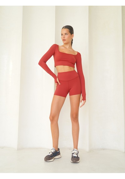 Mai Studios Co. Samadhi Uzun Kollu Spor Bordo Crop Bordo