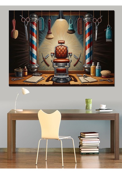 Ahşap Tablo Retro Berber Salonu Koltuk Tablosu