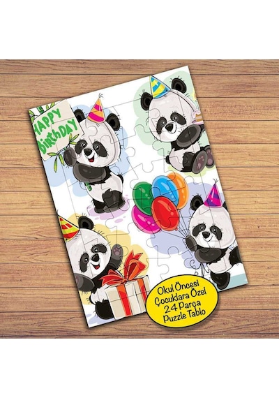 Sevimli Neşeli Pandalar Çocuklara Özel Puzzle Yapboz Tablo-689