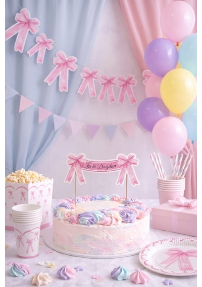 Pembe Fiyonk Temalı Kağıt Parti Banner Diğer
