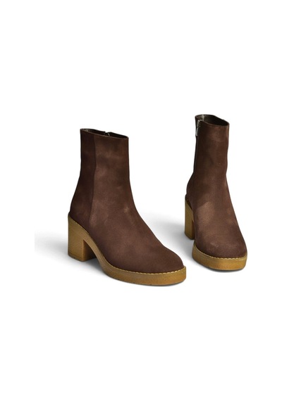 Fox Shoes Z667051161 Kahverengi Hakiki Deri Süet Kalın Topuklu Kadın Bot