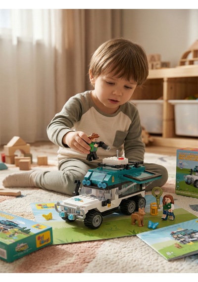 Ogi Mogi Toys Eğitici Bloklar Işıklı Mavi Karavan 298 Parça,  Yapı Seti