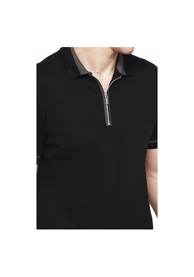 Tudors Erkek Polo Yaka Slim Fit Pamuk Fermuarlı Pike Siyah Tişört 27140 Siyah