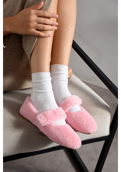 Nmoda Ultra Yumuşak Peluş Kadın Ev Babeti Ses Yapmaz Hafif Taban Panduf Pembe