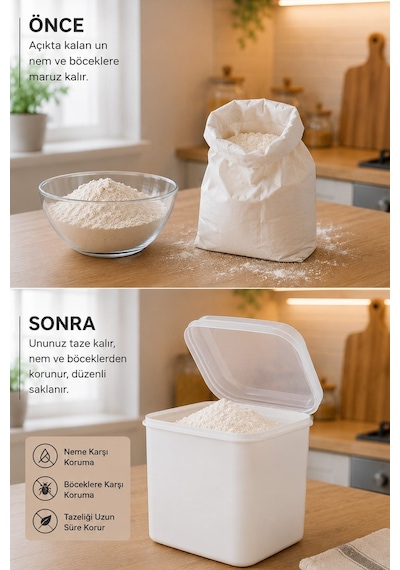 2'li Masal Saklama Kabı Beyaz 4,5 Litre Un Ve Bakliyat Saklama Kabı Kapaklı Erzak Düzenleyici Vp-033 Diğer