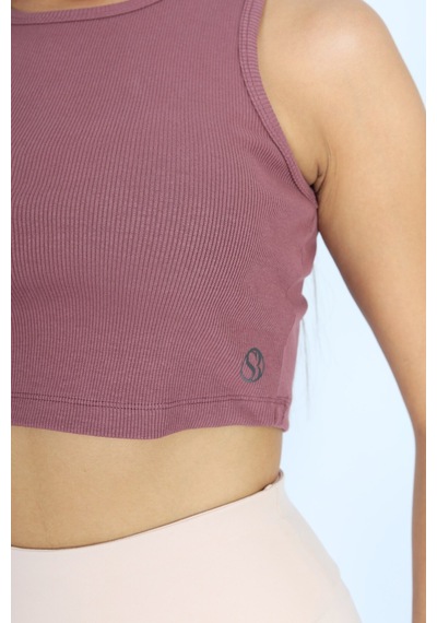 Soft&Basic Kadın Rose Basic Halter Yaka Esnek Biyeli Kaşkorse Kumaş Crop Top Body Atlet Rose
