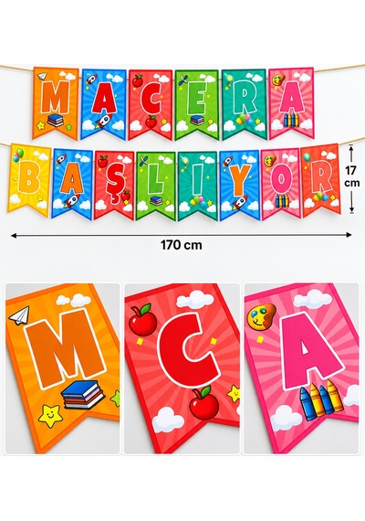 Okul Süsü Macera Başlıyor Kırlangıç Banner Okula Dönüş Sınıf Dekorasyonu 17x170 Cm Diğer