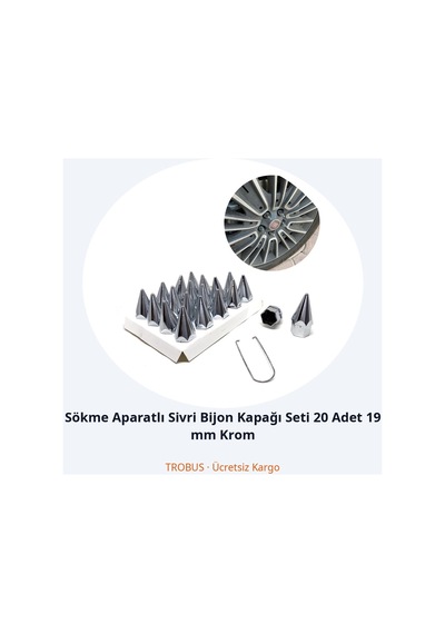 Trobus Sökme Aparatlı Sivri Bijon Kapağı Seti 20 Adet 19 Mm Krom