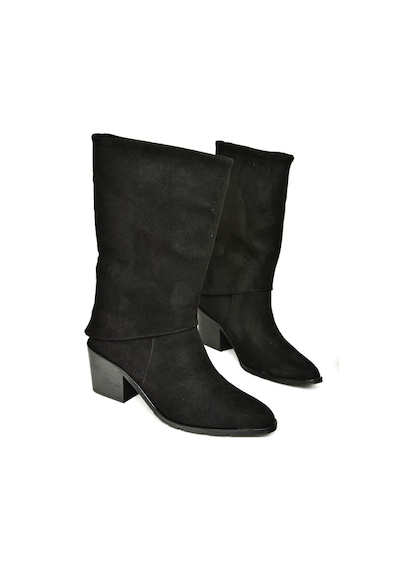 Fox Shoes T936042502 Siyah Kalın Alçak Topuklu Kadın Bot Siyah-Süet Siyah