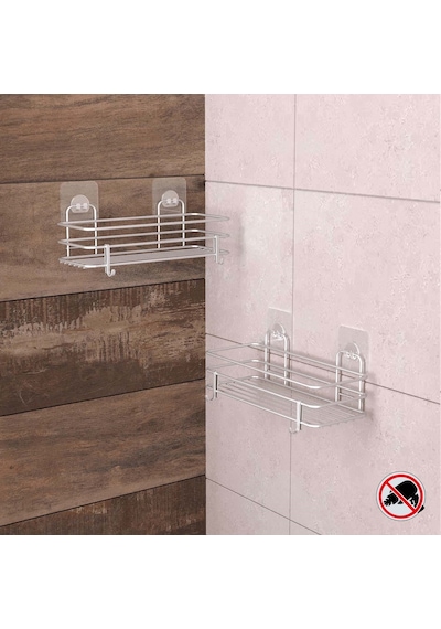 Teknotel Yapışkanlı Kancalı 2 Adet Banyo Rafı Silver St217H Gümüş