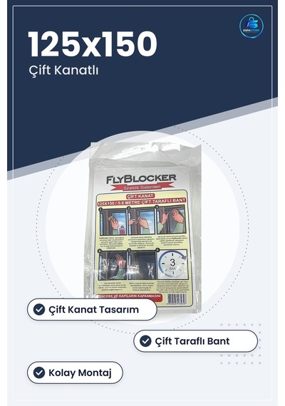 Çift Kanat Pencere Sinek Perdesi Sineklik Taraflı Bantlı 125x150