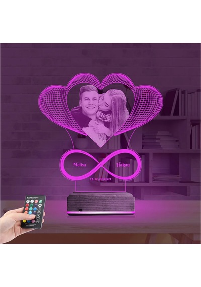 Luvivia Kalp Sevgiliye Hediye Fotoğraflı 3d Lamba - Masa Gece Lambası V3
