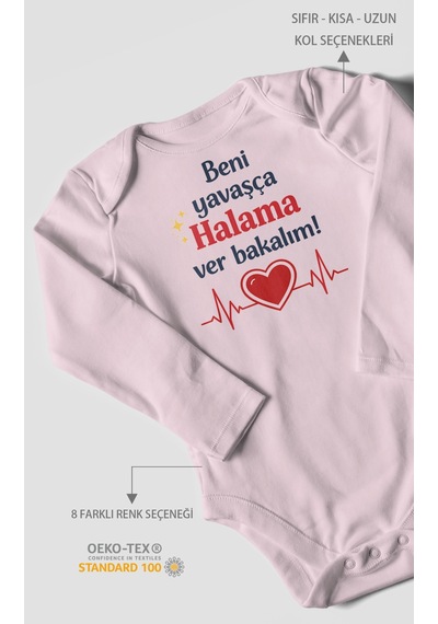Morivokids Beni Yavaşça Halama Ver Bakalım Uzun Kollu Çıtçıtlı Bebek Body Bebe Pembe