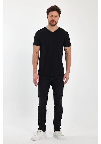 Erkek Compact Penye V Yaka T-shirt Siyah