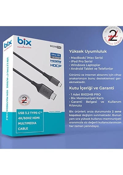 C To Hdmı Kablo - 4k60hz Hdr Hdcp 2.3 Thunderbolt 5 4 3 Dex Mode 2 Metre Chd20b-pro Diğer