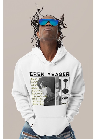 Sevbano Tasarım Eren Yeager Baskılı Unisex Oversize Attack On Titan Anime beyaz Sevbano Tasarım Eren Yeager Baskılı Unisex Oversize Attack On Titan Anime beyaz