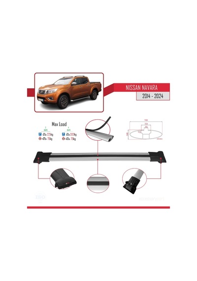 Nissan Navara 2014 Ve Sonrası İle Uyumlu Fly Model Ara Atkı Tavan Barı Gri 3 Adet Bar
