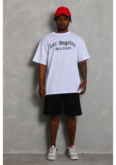 Erkek Oversize Baskılı Bisiklet Yaka T-shirt - Beyaz Beyaz