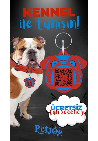 Petjoo 16.Kennel Mavi-Kırmızı Qr'lı Köpek Künyesi