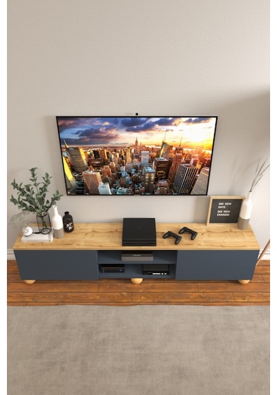 B3 Concept Nort Serisi Antrasit & Safir Meşe 2 Kapaklı Tv Ünitesi