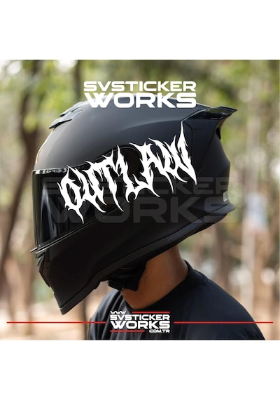 Outlaw Yazılı Kask Sticker Tüm Kasklar Uyumlu Tek Yön 1 Adet Beyaz