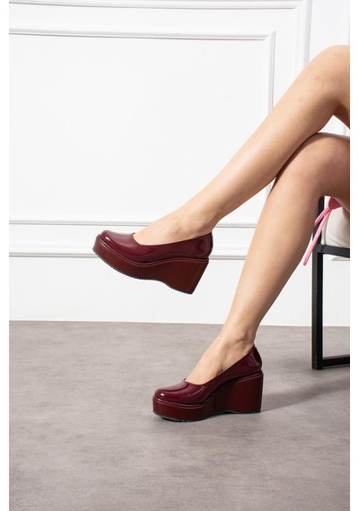 Zenneshoes Helena Dolgu Topuklu Kadın Ayakkabı Bordo