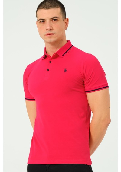 T8586 Dewberry Erkek Polo Yaka T-shırt-düz Fuşya