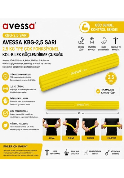Delux Serisi Kbg-2,5 Sarı 2,5 Kg Kol-bilek Güçlendirme Çubuğu Vücut Fitness Bireysel Spor