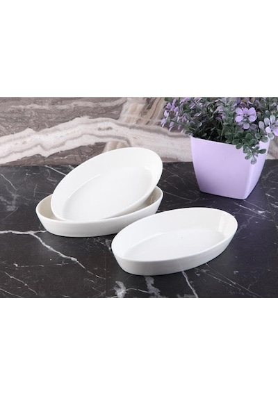 3 Lü Porselen Kayık Tabak Çerezlik 18 11cm Çok Renkli